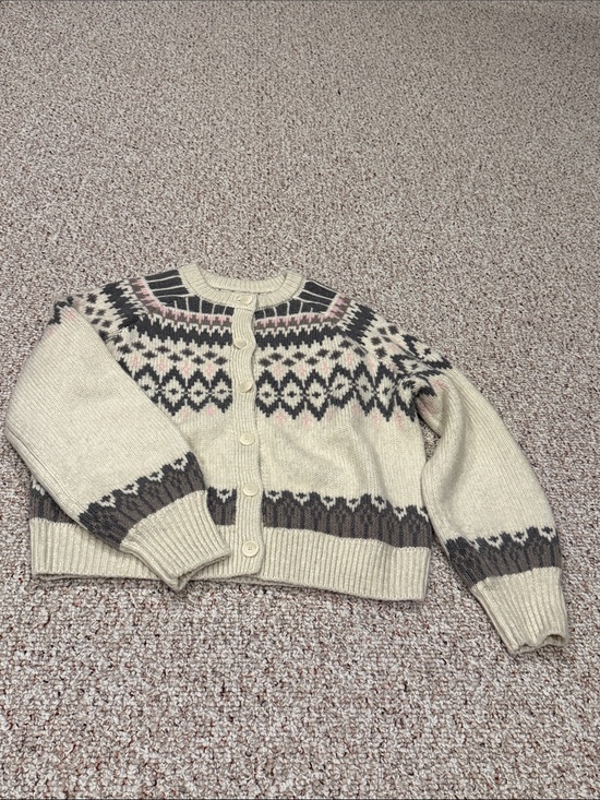 aerie Sweaters - aerie Cream Fair Isle Button-Up Cardigan with Brown & Pink Accents